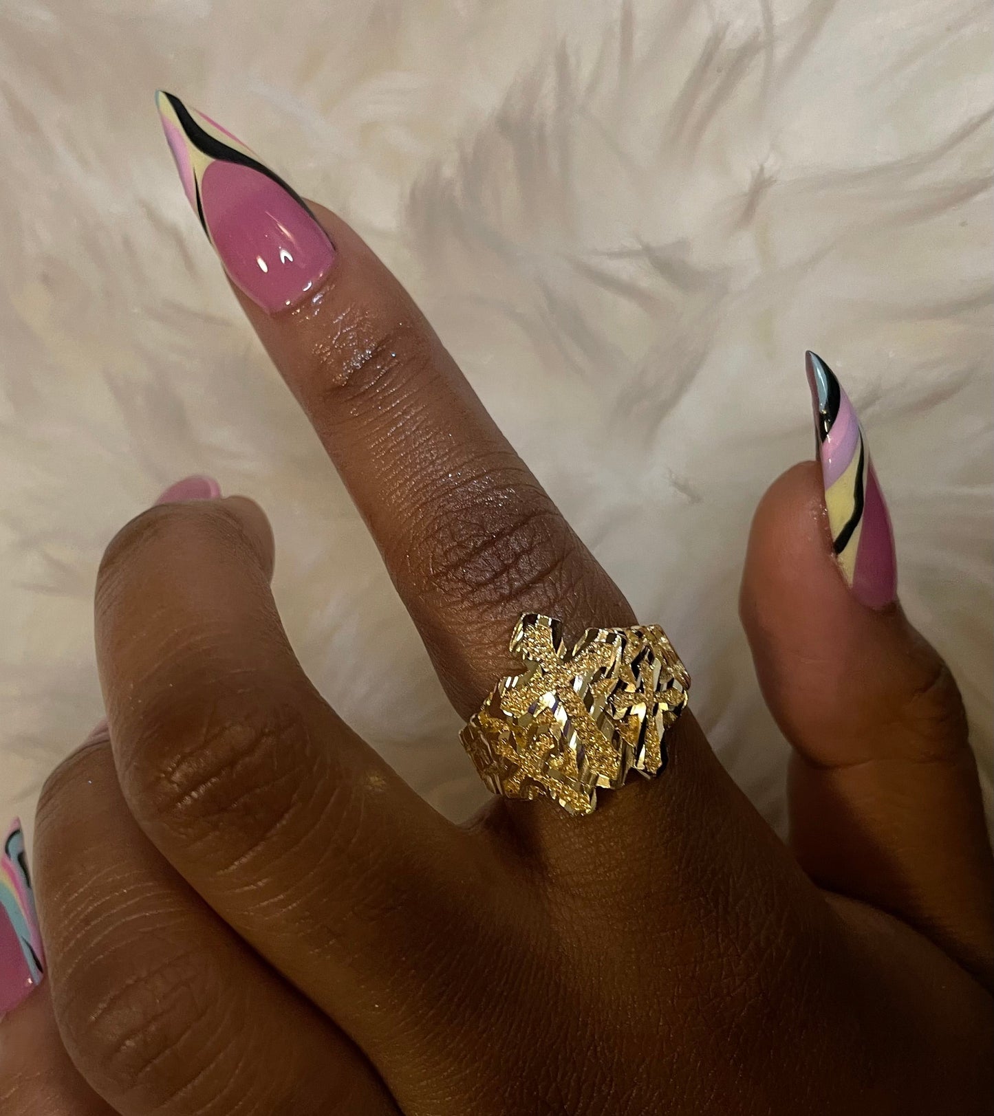 Diamond Cut Triple Cross Ring