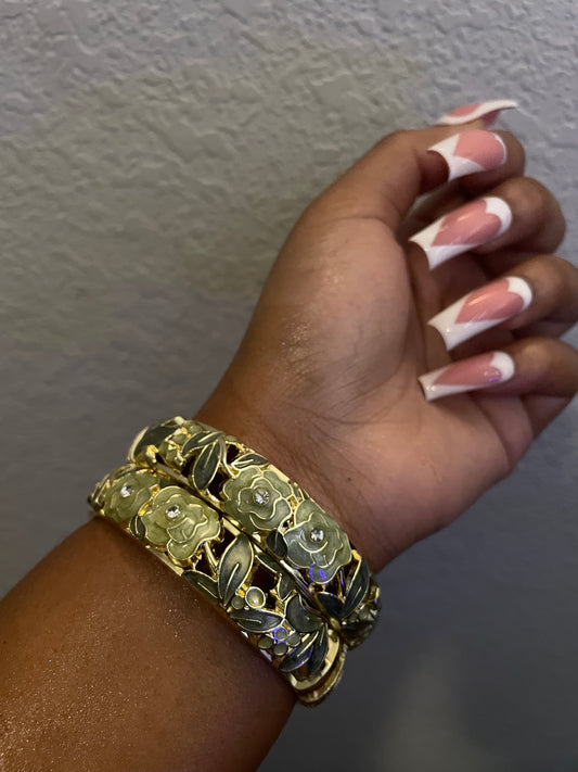 Green Garden Floral Bangles